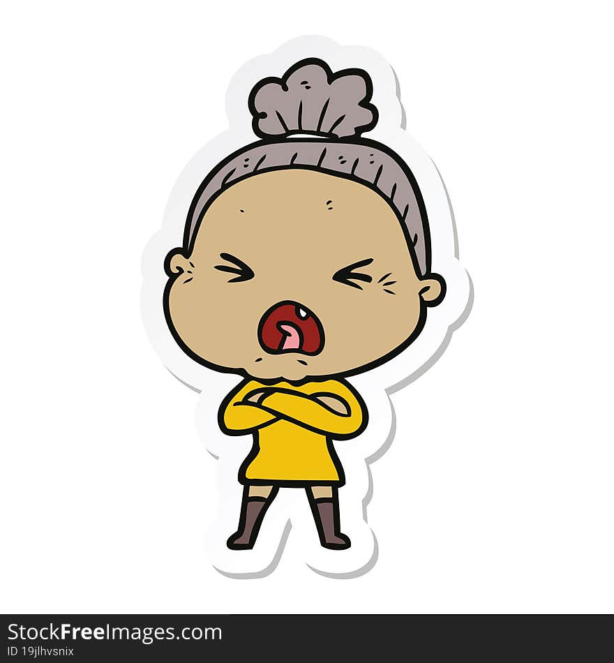 sticker of a cartoon angry old woman