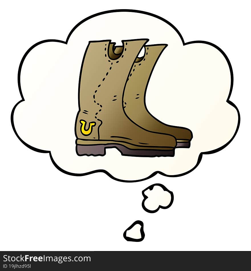 cartoon cowboy boots and thought bubble in smooth gradient style