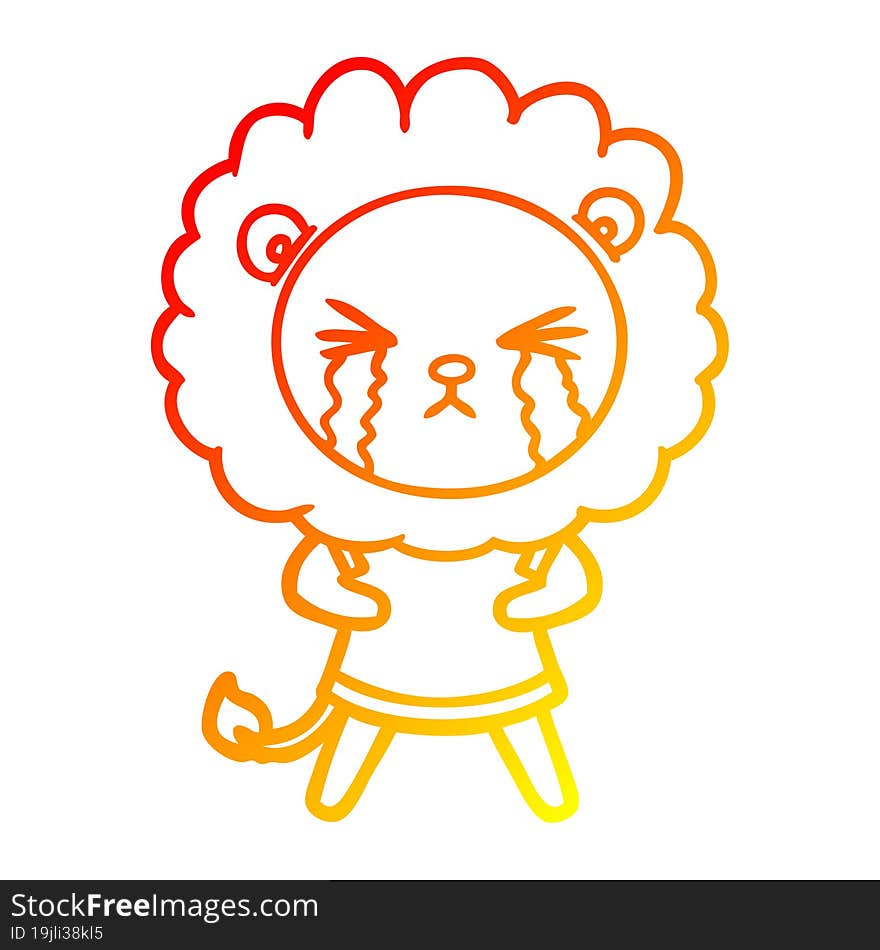 warm gradient line drawing cartoon crying lion