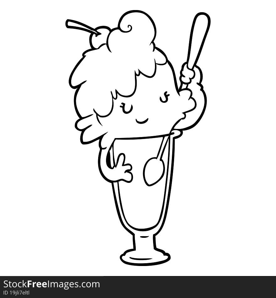 line drawing of a ice cream soda girl. line drawing of a ice cream soda girl