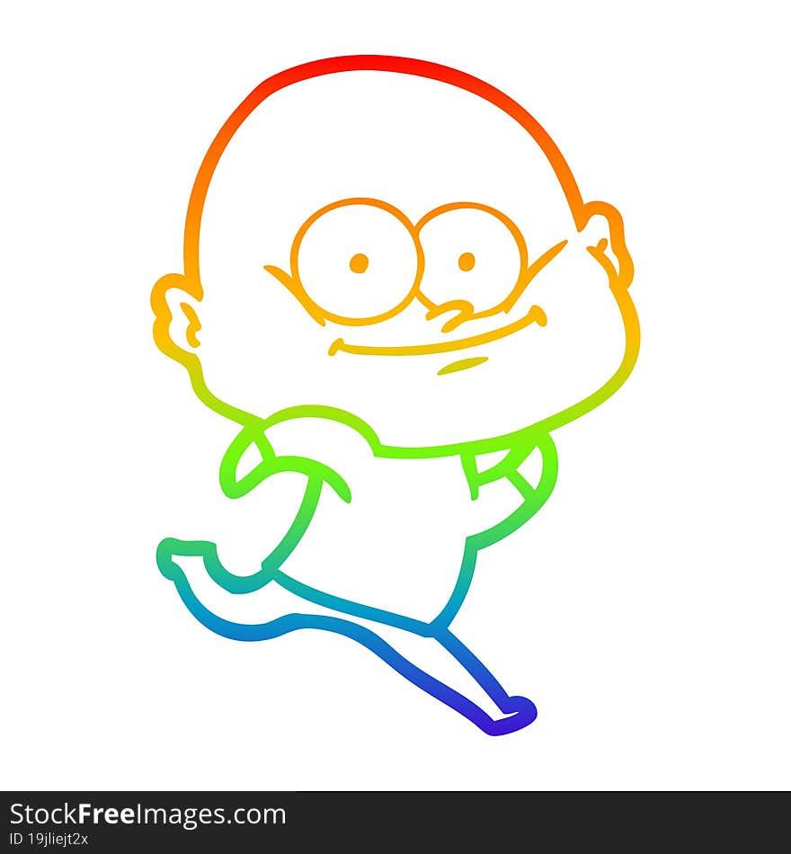 Rainbow Gradient Line Drawing Cartoon Bald Man Staring