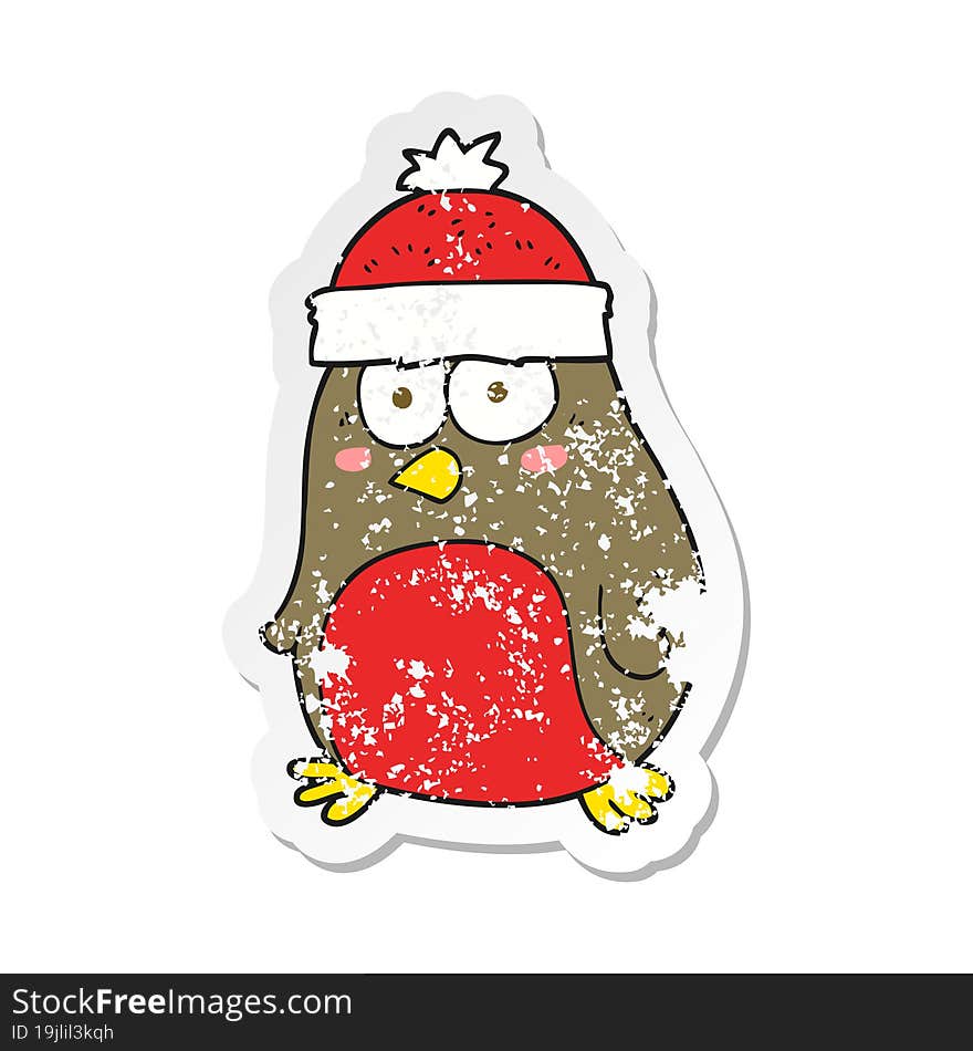 retro distressed sticker of a cartoon christmas robin