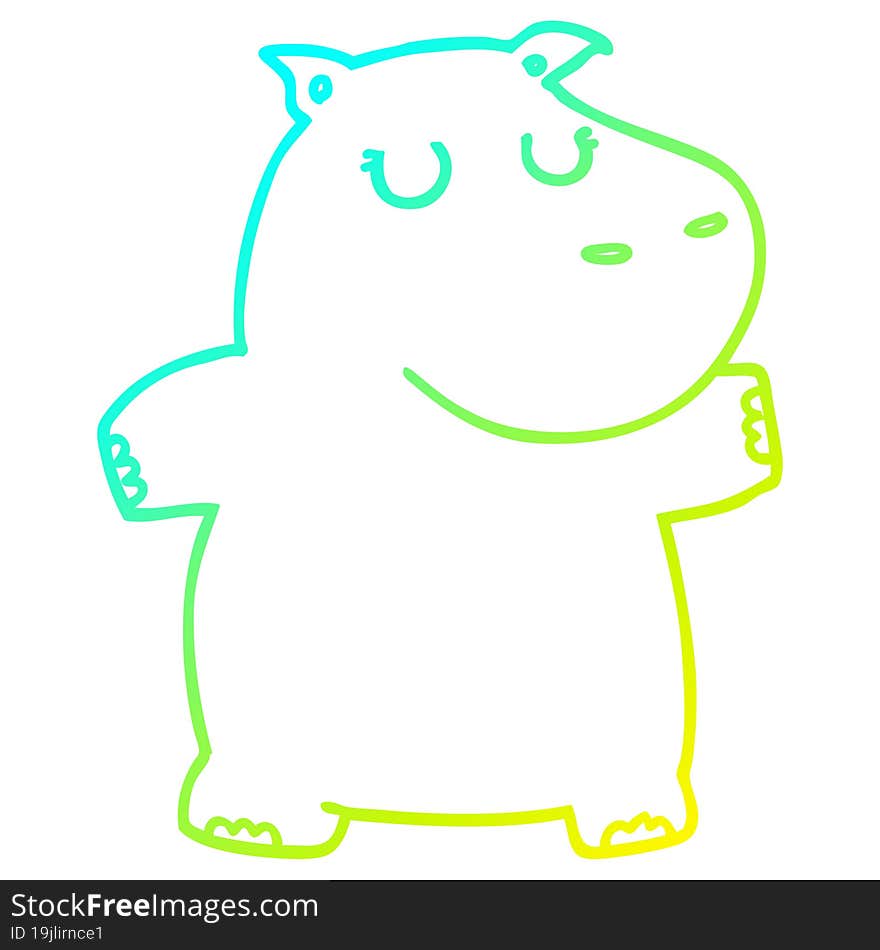 cold gradient line drawing cartoon hippo