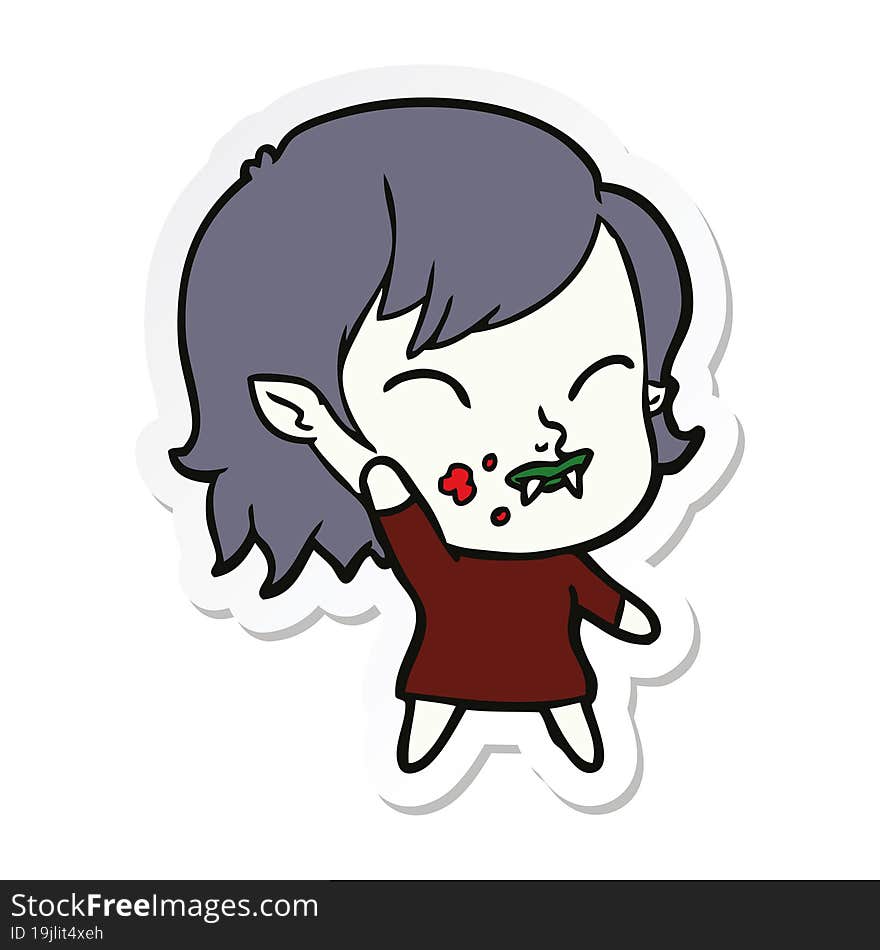 sticker of a cartoon vampire girl with blood on cheek