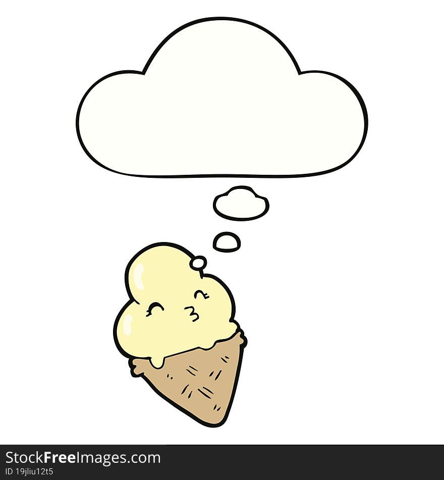 cartoon ice cream with thought bubble. cartoon ice cream with thought bubble