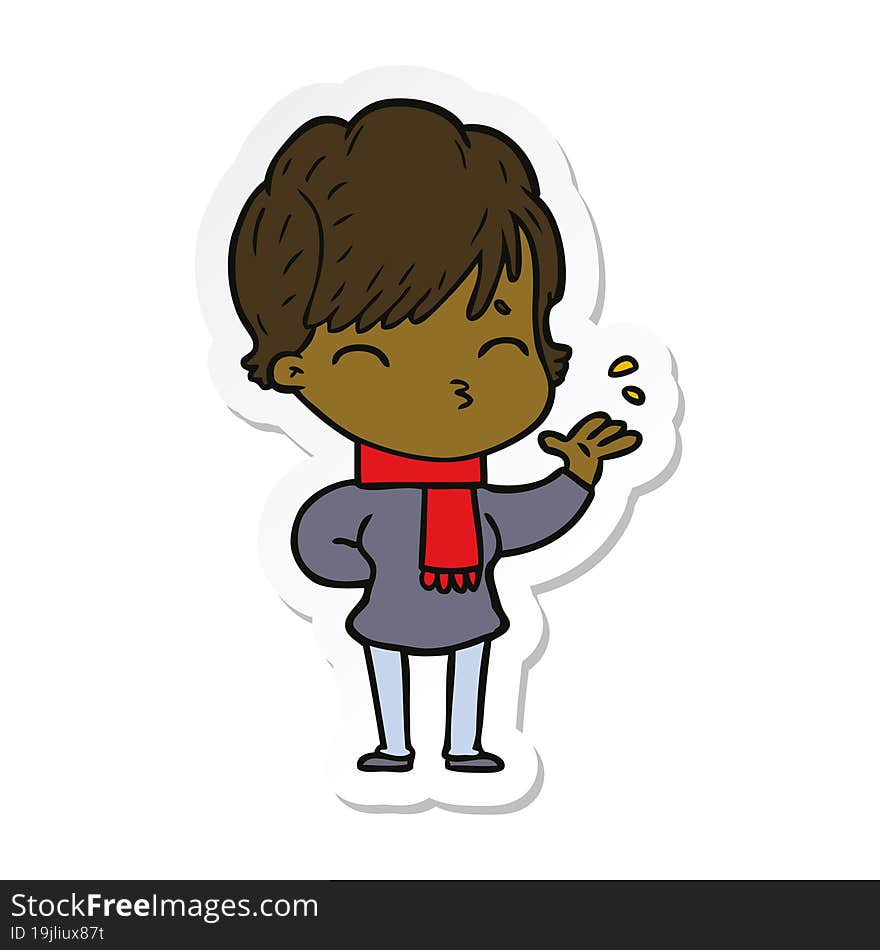 sticker of a cartoon woman thinking