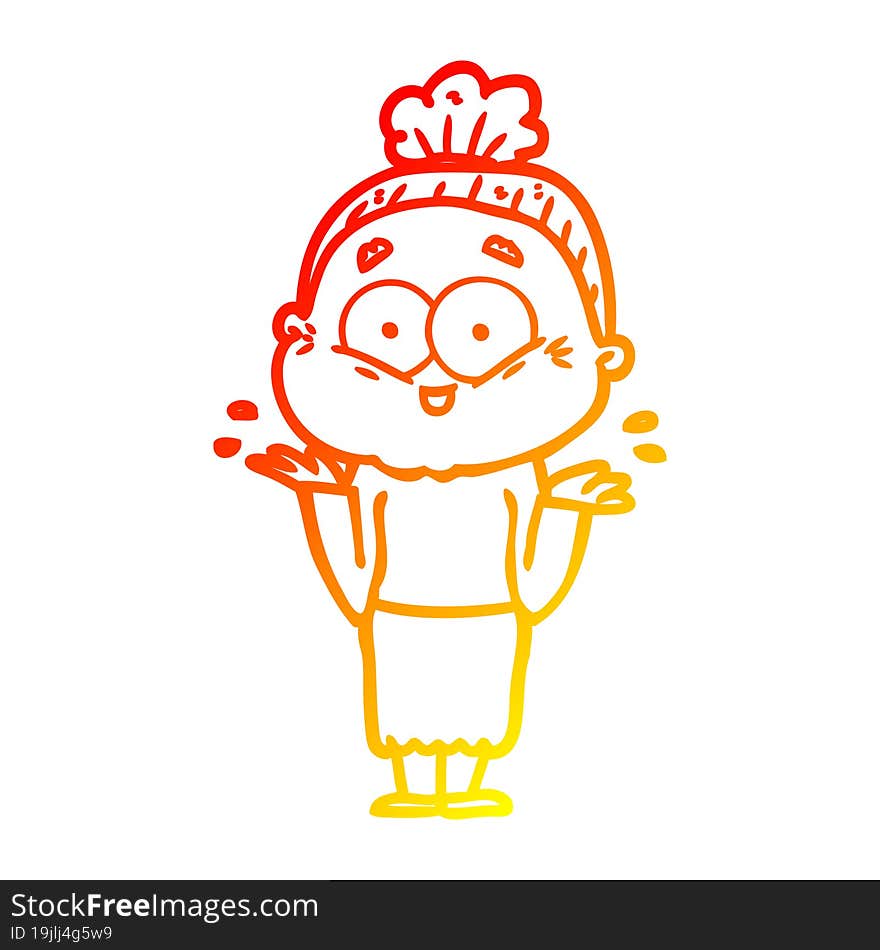 warm gradient line drawing cartoon happy old woman