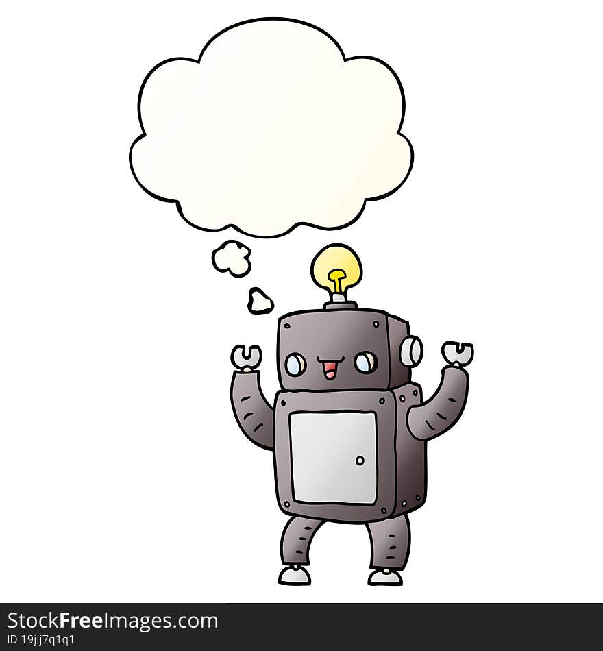 cartoon happy robot and thought bubble in smooth gradient style