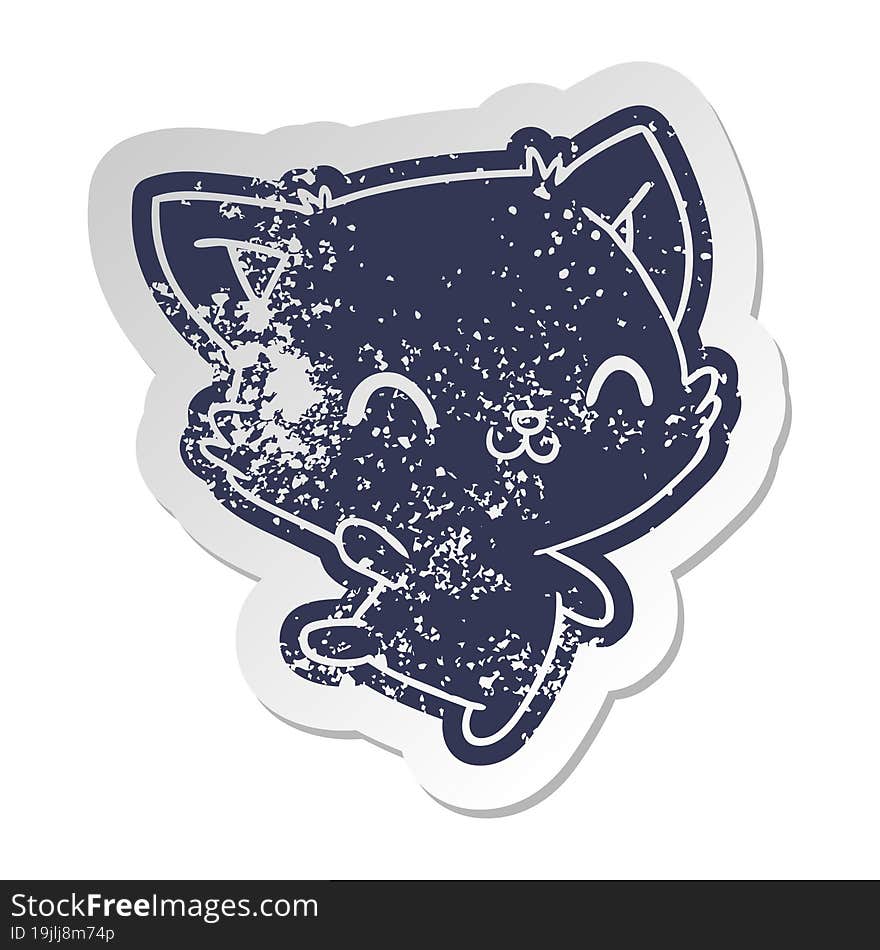 Distressed Old Sticker Of Cute Kawaii Cat