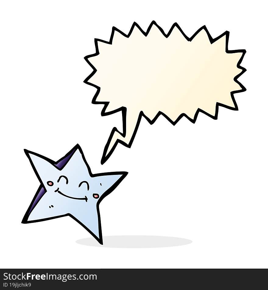 cartoon happy star character with speech bubble