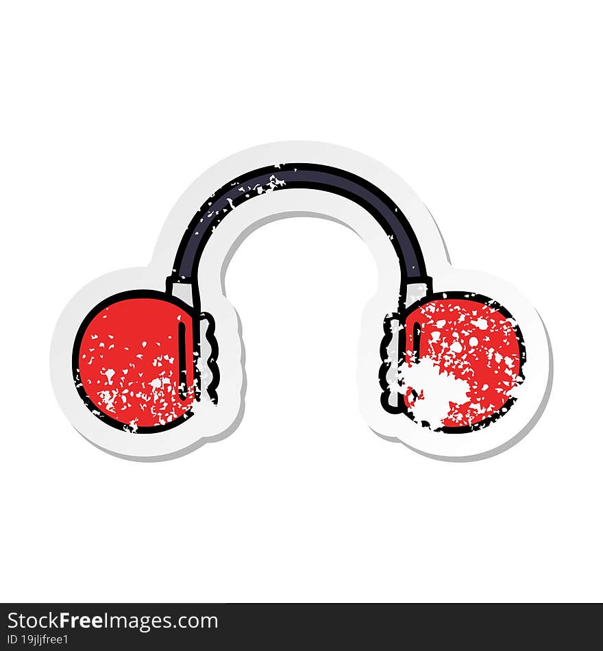 distressed sticker of a cute cartoon retro headset