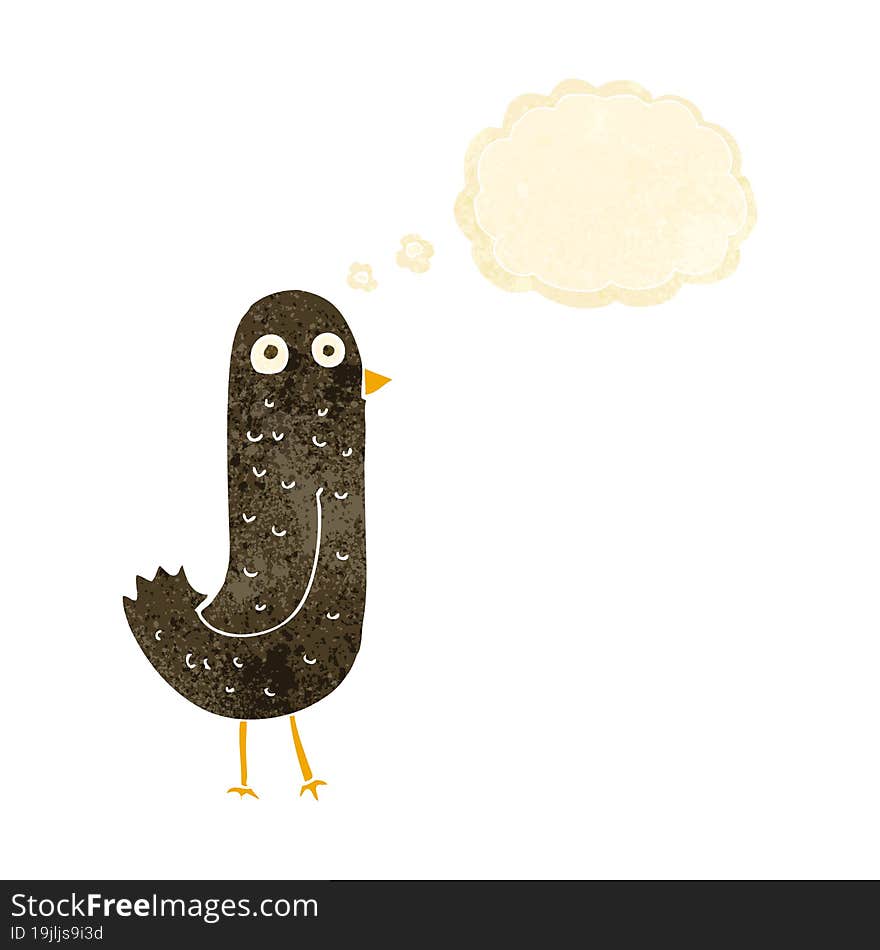 funny cartoon bird with thought bubble