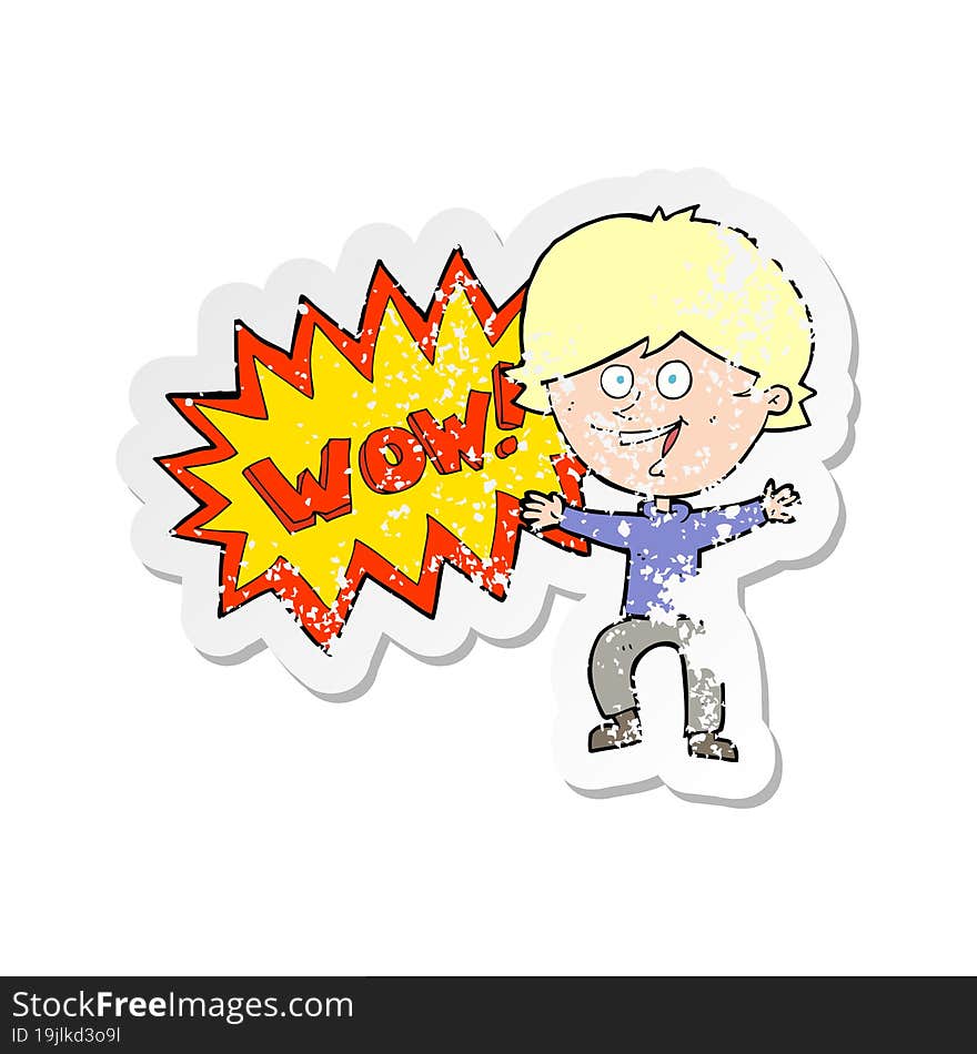 retro distressed sticker of a cartoon amazed man