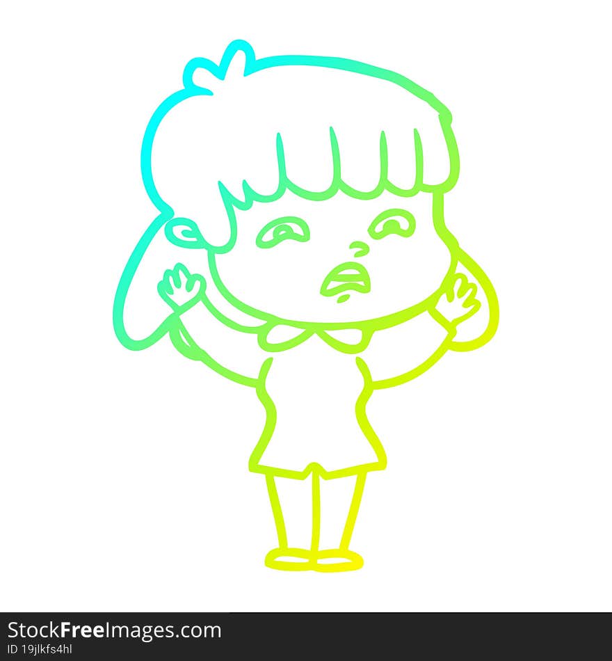 cold gradient line drawing cartoon worried woman