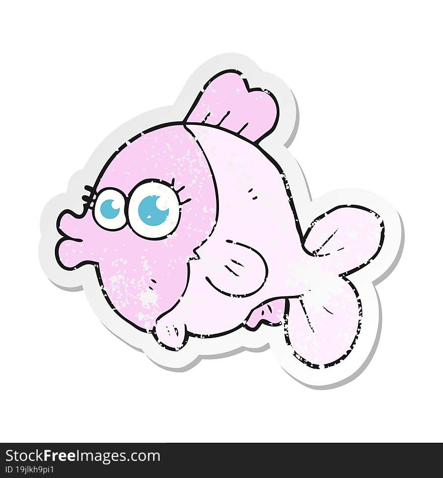 retro distressed sticker of a funny cartoon fish with big pretty eyes