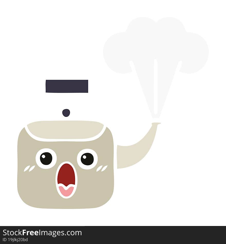 Flat Color Retro Cartoon Steaming Kettle