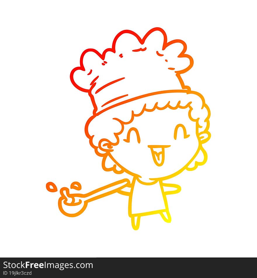 warm gradient line drawing of a cute cartoon happy chef