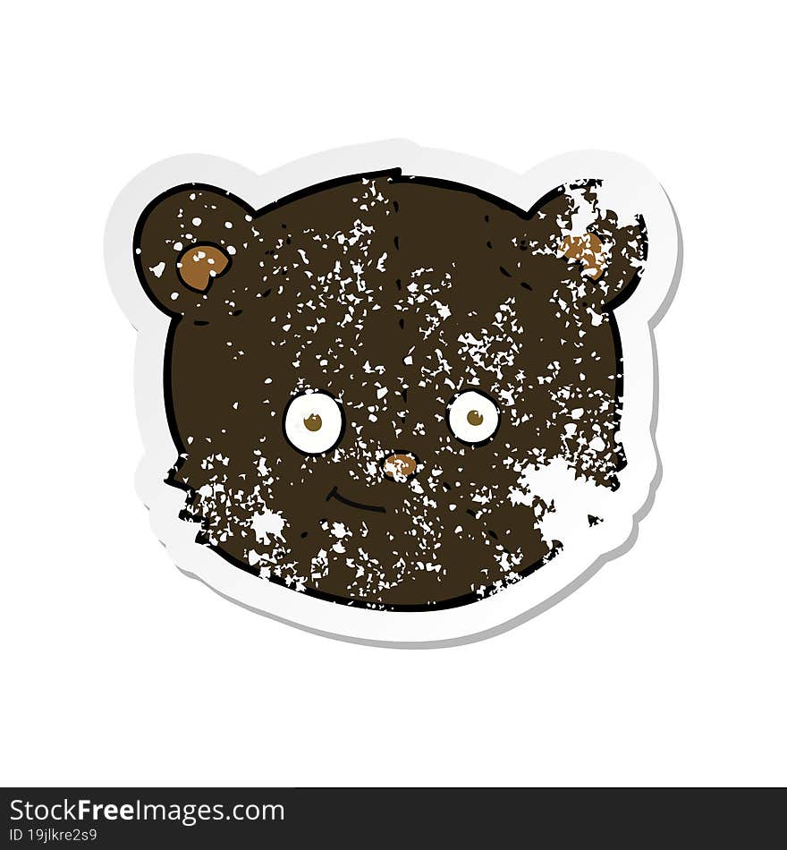 Retro Distressed Sticker Of A Cartoon Black Bear Head