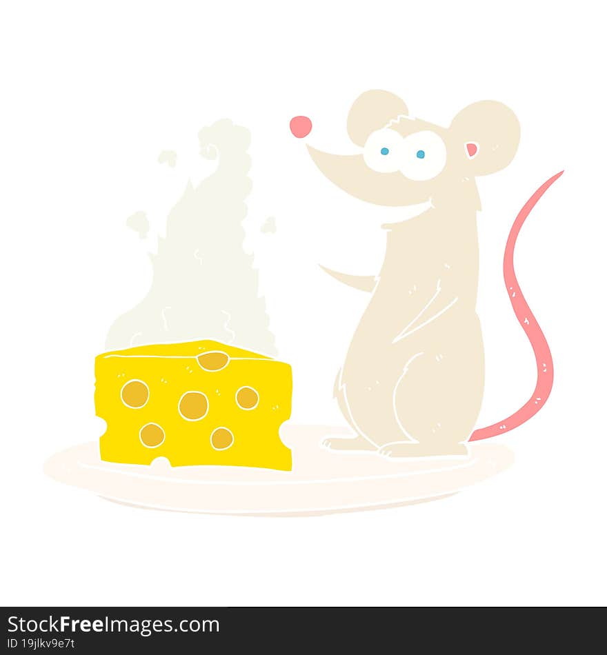 flat color illustration of a cartoon mouse with cheese