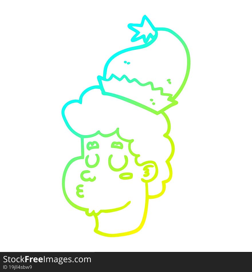 cold gradient line drawing cartoon man wearing christmas hat