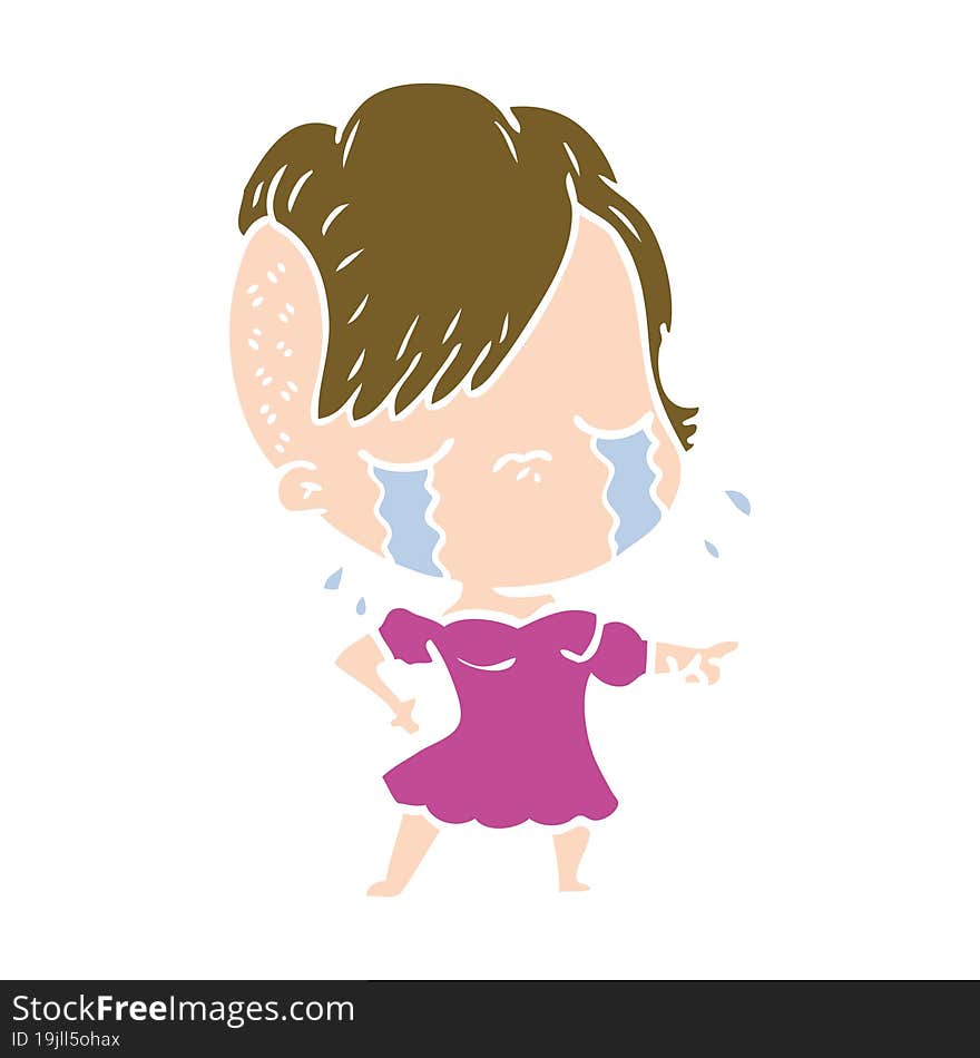 flat color style cartoon crying girl