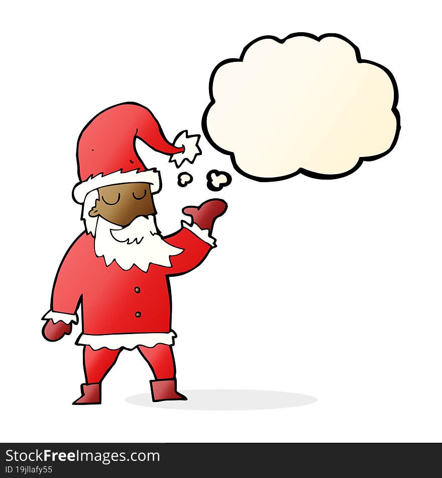 cartoon santa claus with thought bubble