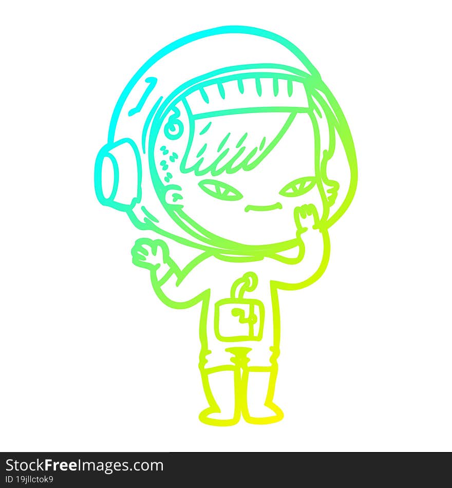 Cold Gradient Line Drawing Cartoon Astronaut Woman