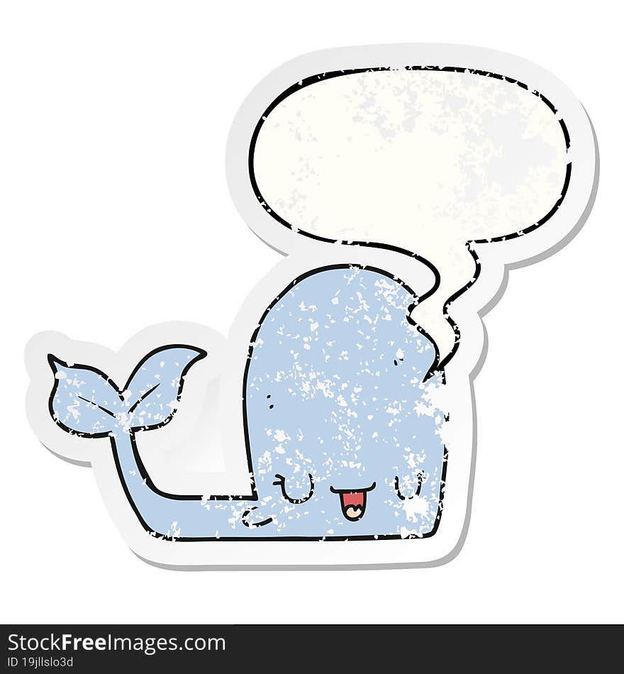 cartoon happy whale and speech bubble distressed sticker