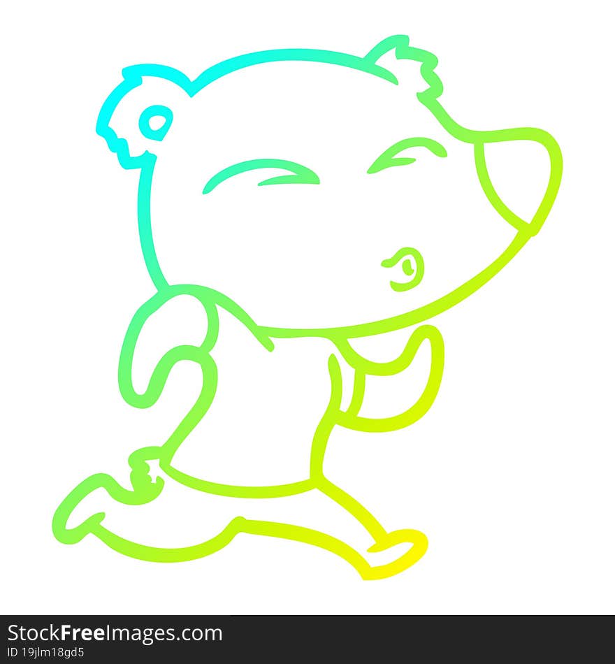 Cold Gradient Line Drawing Cartoon Jogging Bear