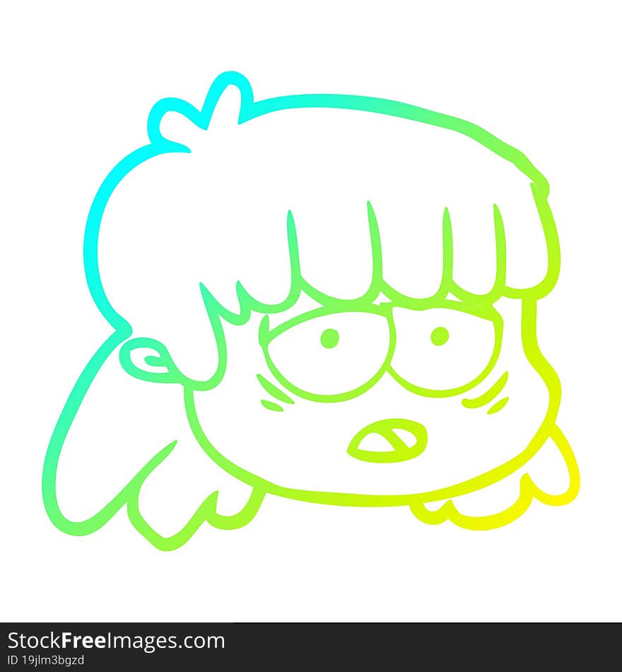 cold gradient line drawing cartoon female face