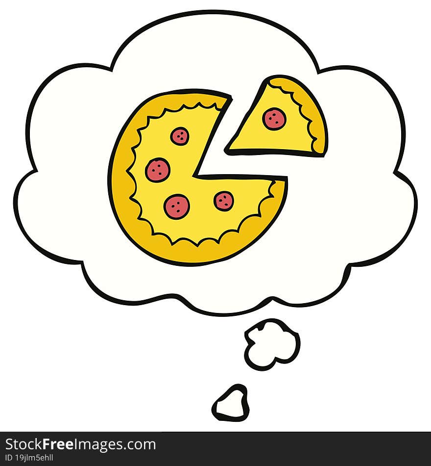 Cartoon Pizza And Thought Bubble