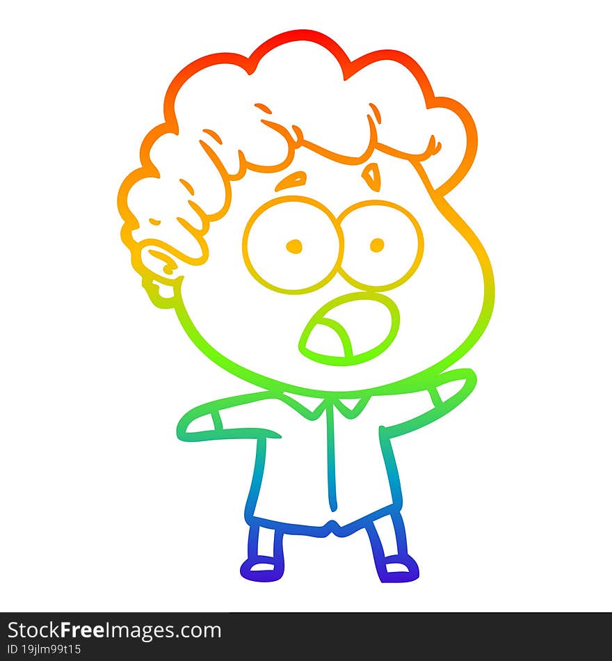 rainbow gradient line drawing cartoon man gasping in surprise