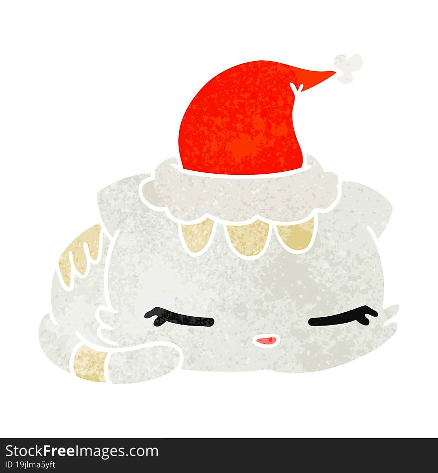 hand drawn christmas retro cartoon of kawaii cat