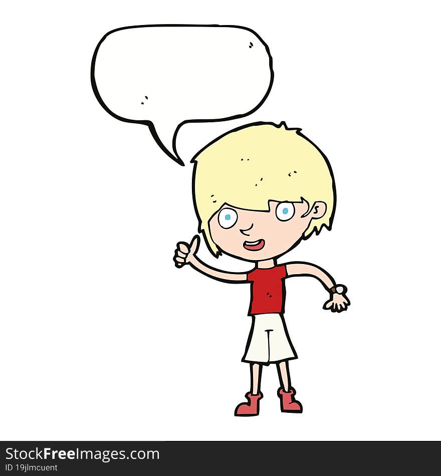 cartoon boy with positive attitude with speech bubble