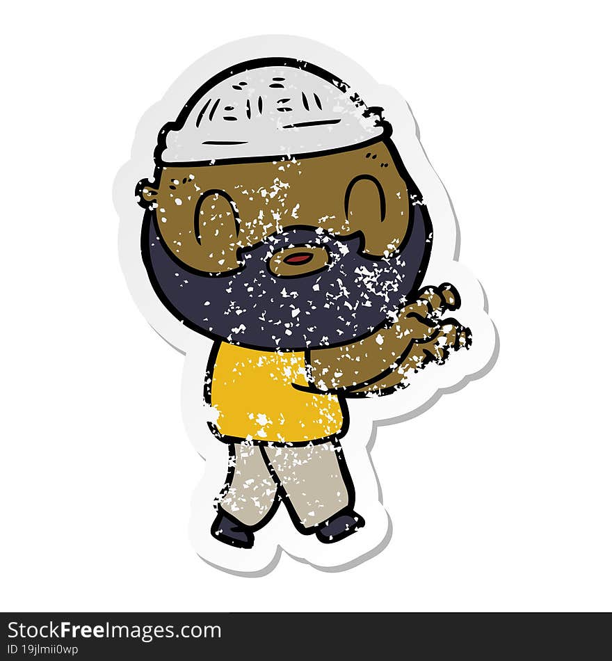 Distressed Sticker Of A Cartoon Bearded Man