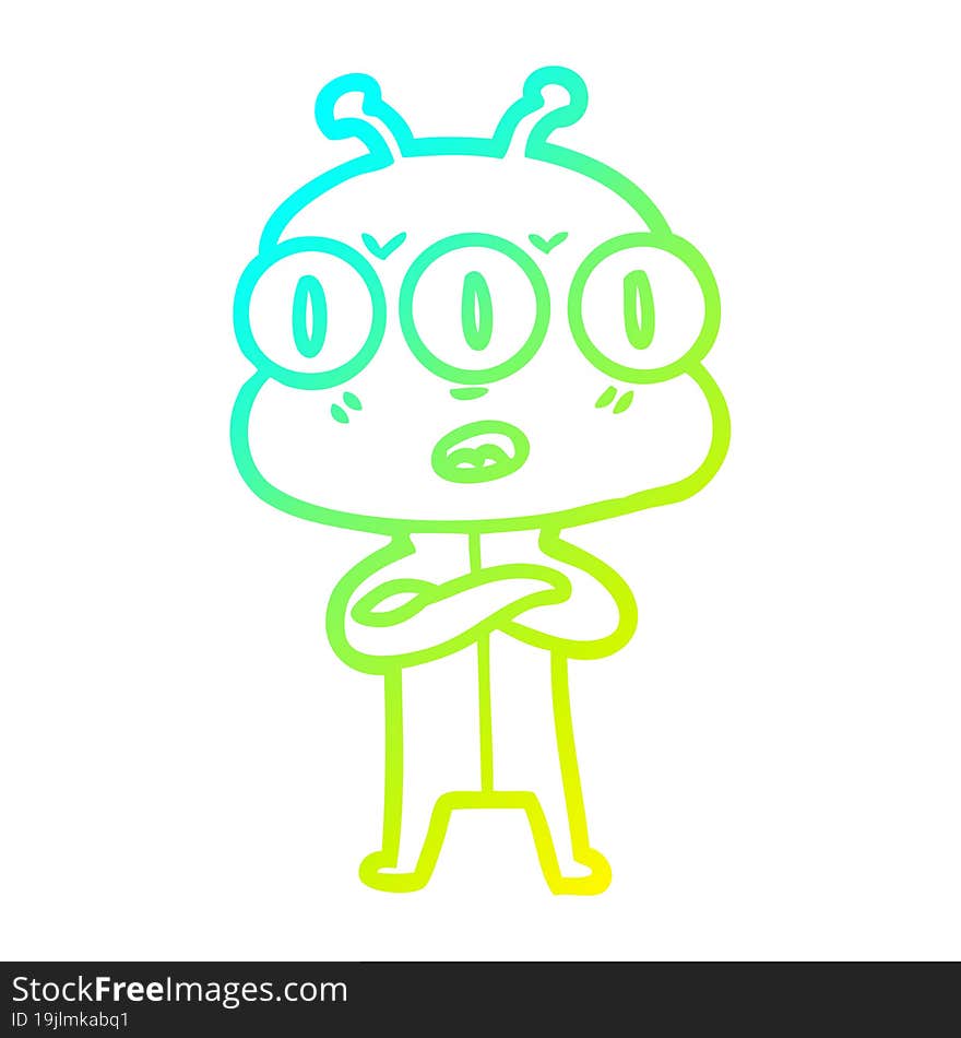 cold gradient line drawing cartoon three eyed alien