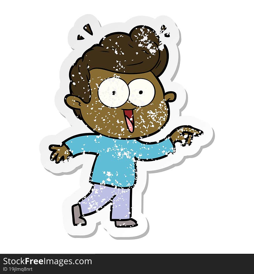 distressed sticker of a cartoon excited man