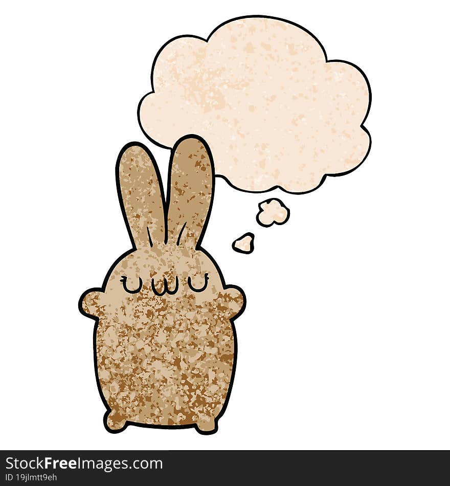 Cartoon Rabbit And Thought Bubble In Grunge Texture Pattern Style