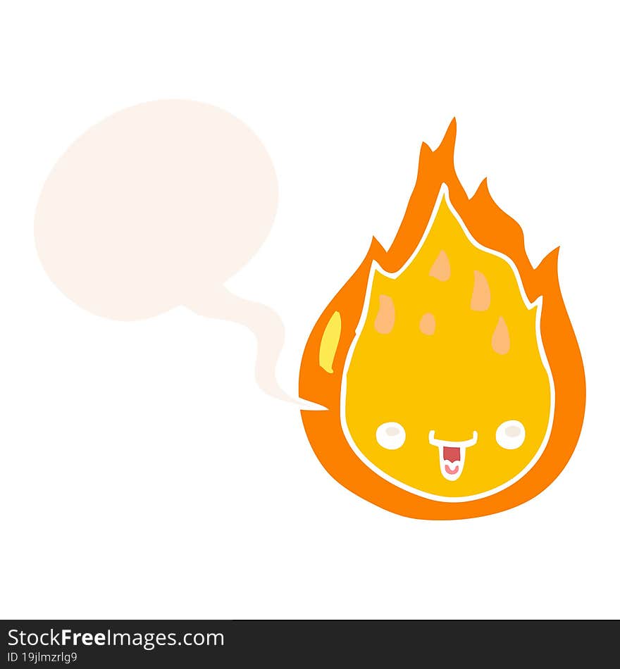 Cartoon Flame And Speech Bubble In Retro Style