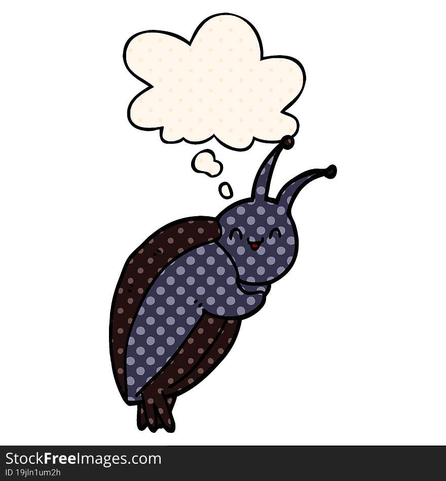 cute cartoon beetle and thought bubble in comic book style