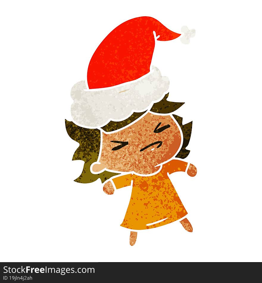 hand drawn christmas retro cartoon of kawaii girl