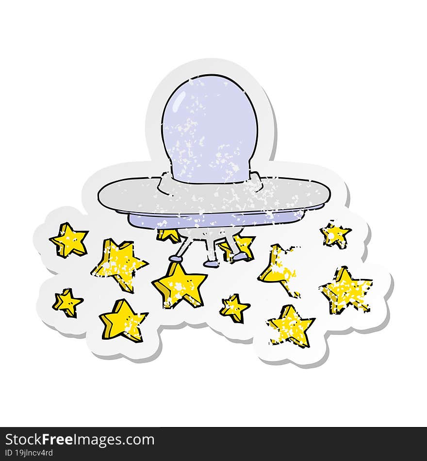 Retro Distressed Sticker Of A Cartoon Flying Saucer