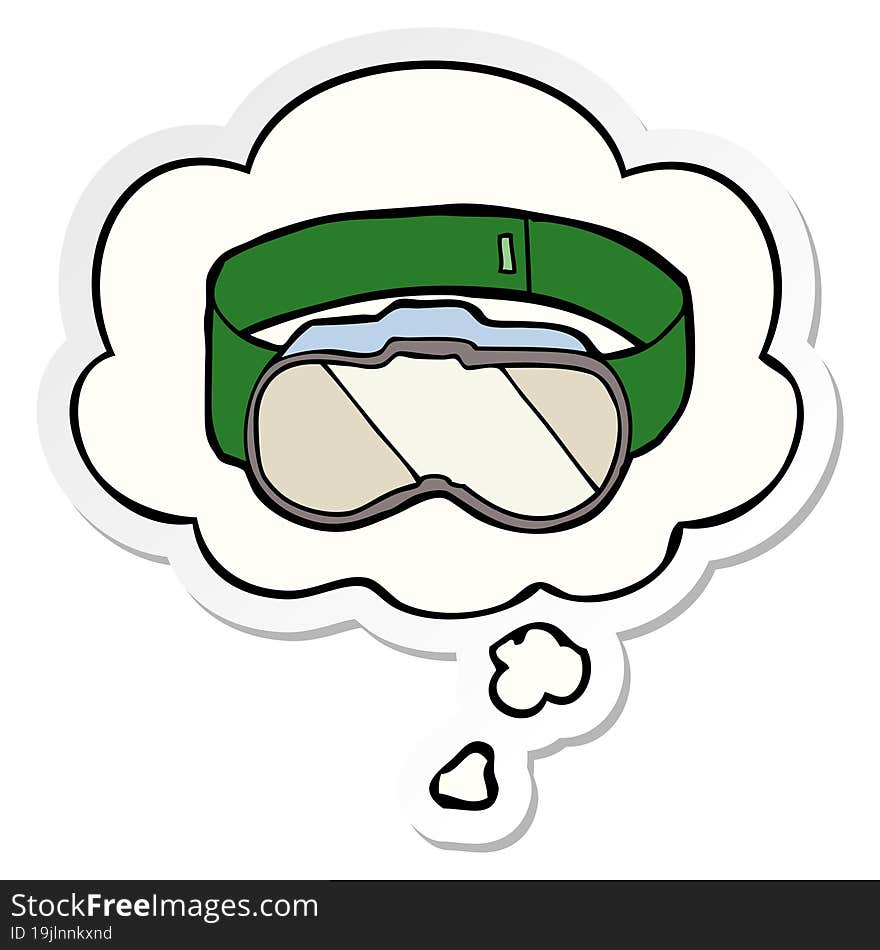 cartoon goggles and thought bubble as a printed sticker