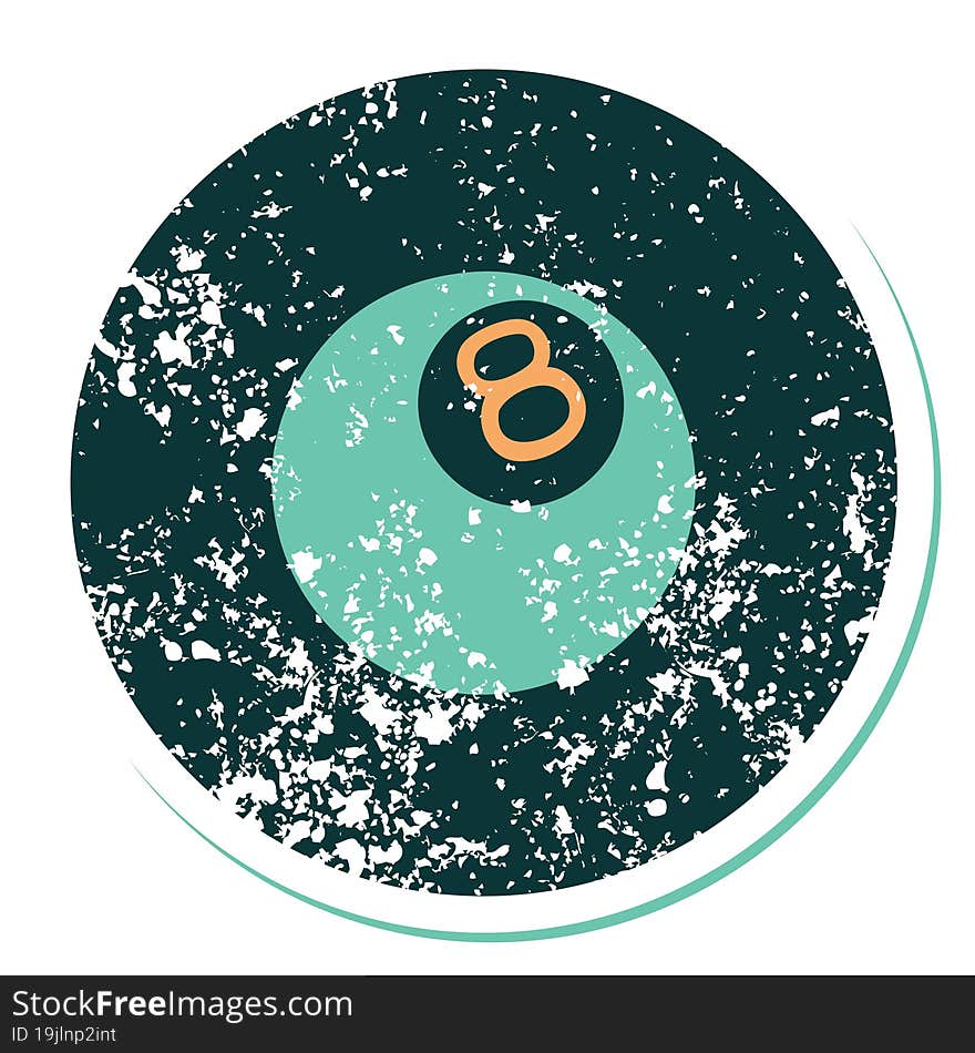 distressed sticker tattoo style icon of a 8 ball