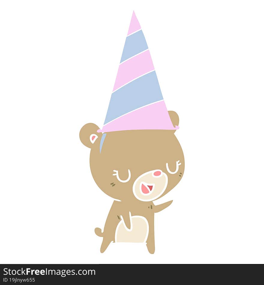 flat color style cartoon bear wearing party hat