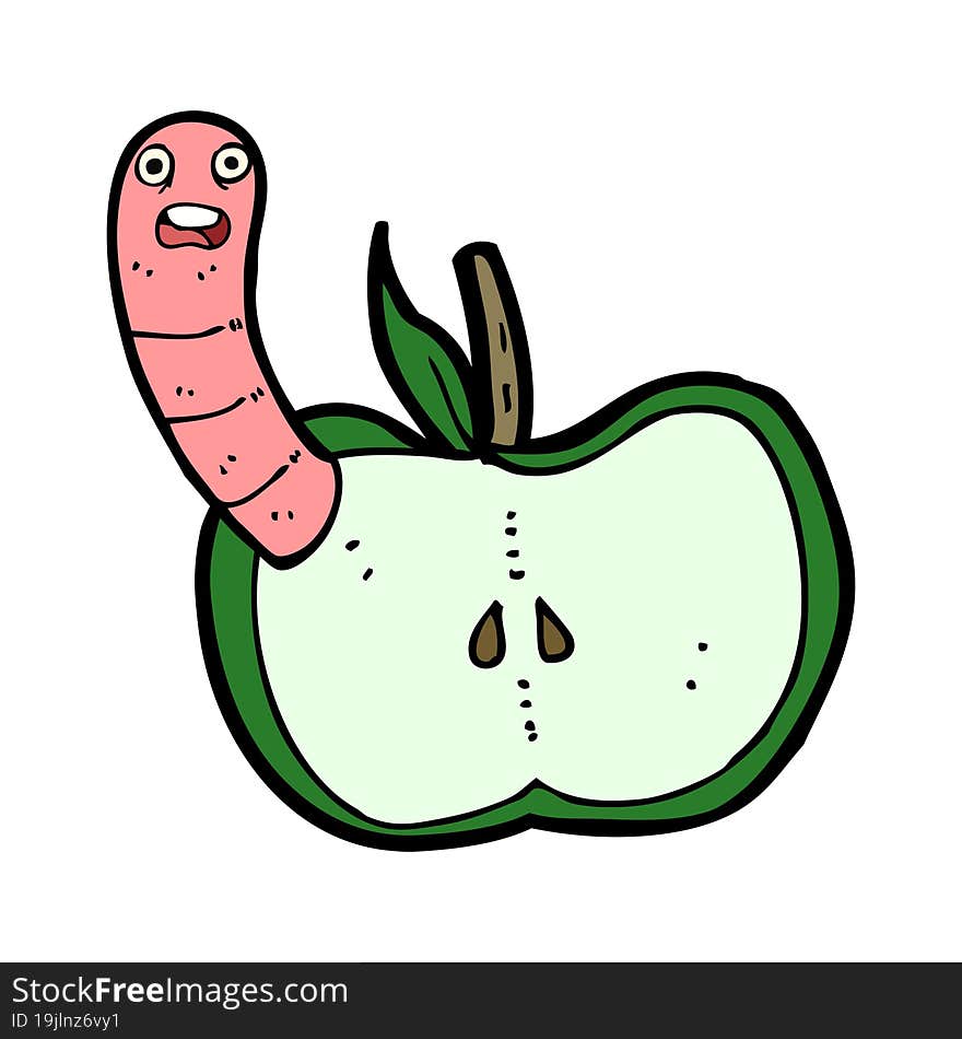 cartoon apple with worm