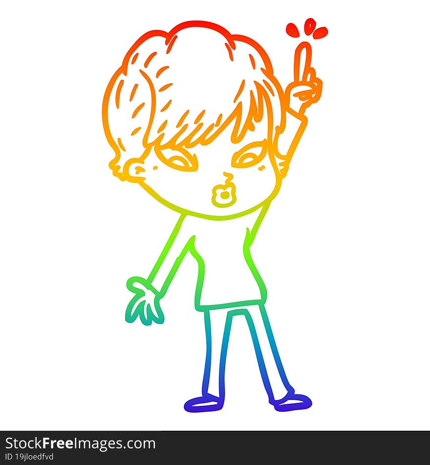 rainbow gradient line drawing of a cartoon woman