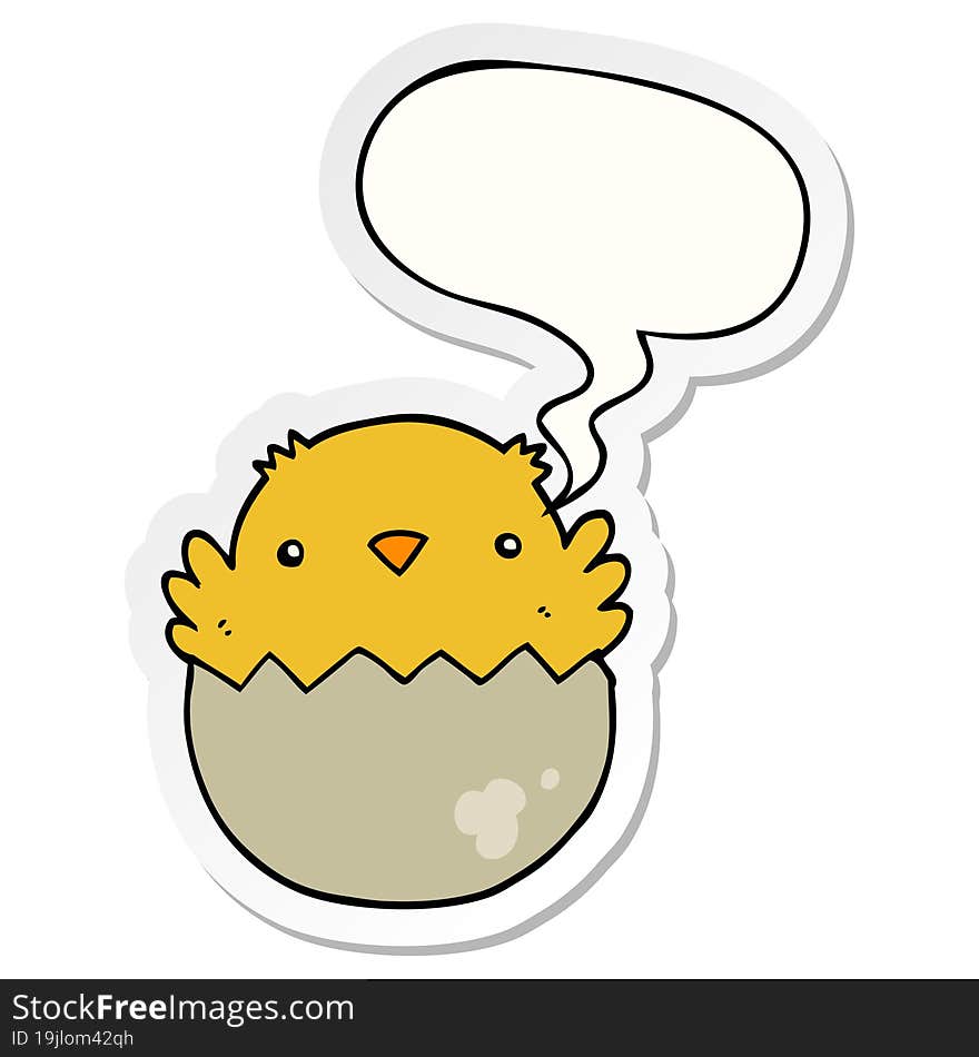 cartoon chick hatching from egg with speech bubble sticker