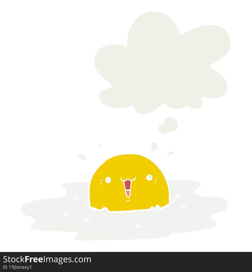 cute cartoon fried egg with thought bubble in retro style