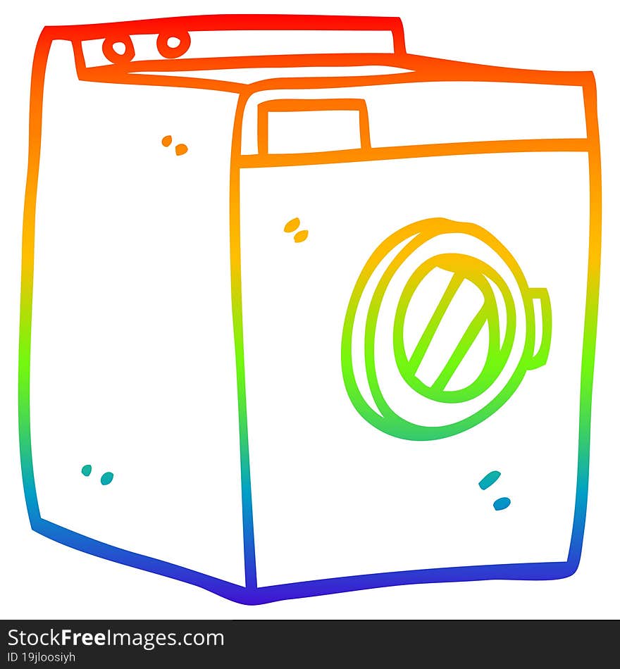 rainbow gradient line drawing of a cartoon washing machine